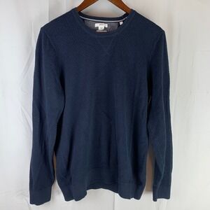 Brax Style Rick Sweater Mens L Navy Blue Textured Hi-Flex Cotton Blend Knit